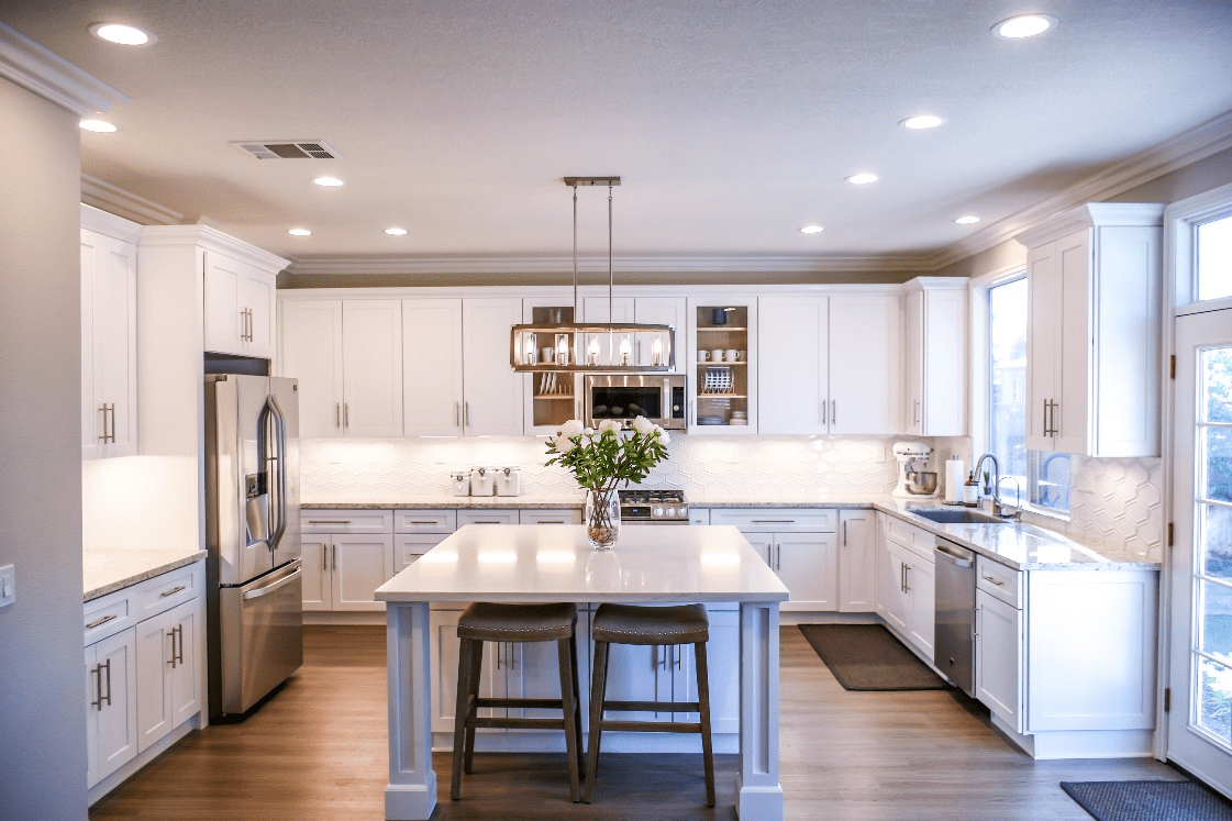  A kitchen with a quartz table top